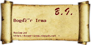 Bogár Irma névjegykártya
